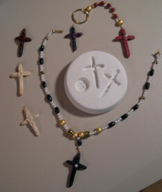 rosary crosses and connector bead push mold for making rosaries