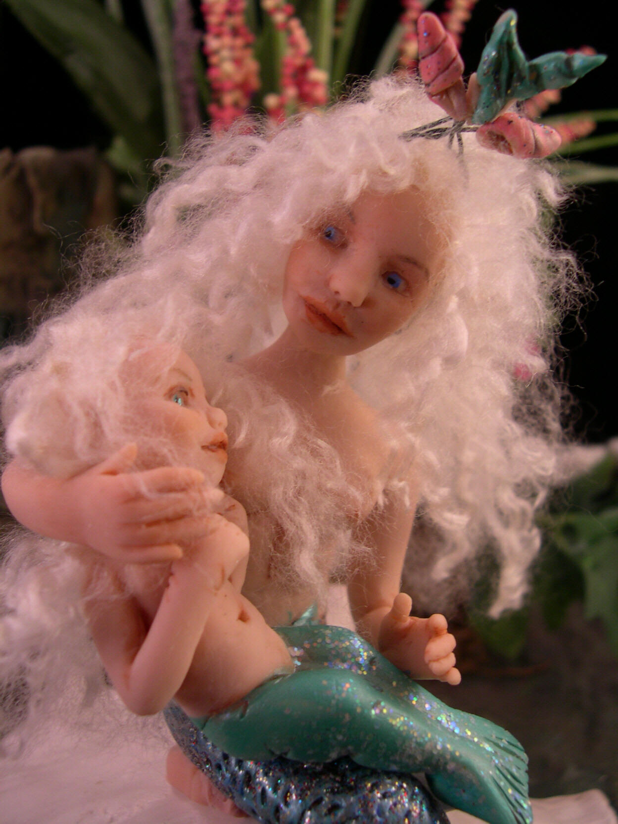 Mermaid with merbaby dolls made from polymer clay and push molds