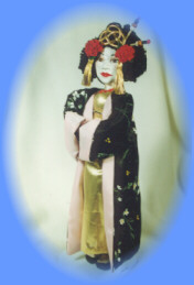 Geisha doll, fabric body polymer clay face